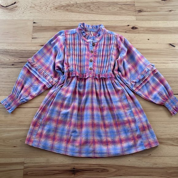 Free People Redwood Flannel Size Small Pink Plaid Babydoll Mini Dress M - Picture 2 of 14